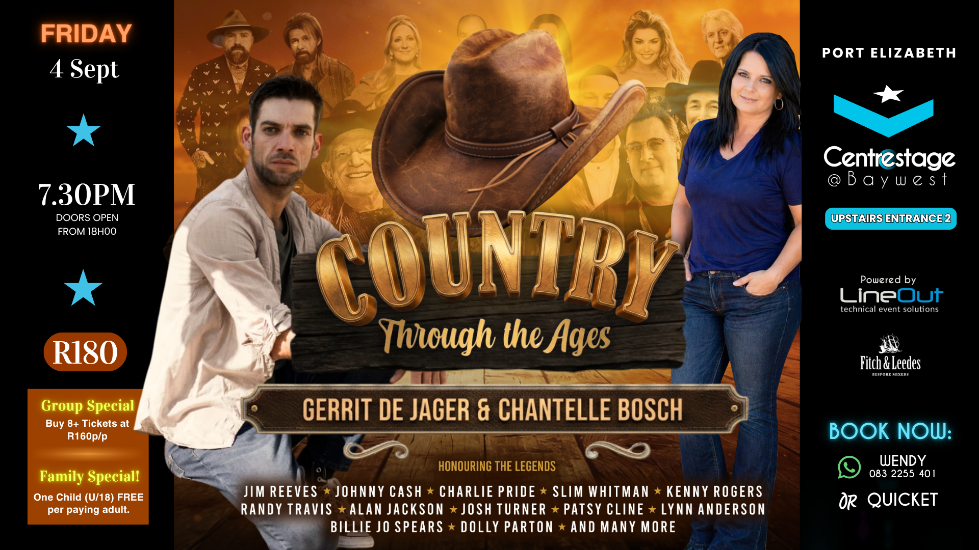 Country Through the Ages is Back by Popular Demand! Ft. Gerrit de Jager and Chantelle Bosch. 4 Sept 2026 at Centrestage@Baywest