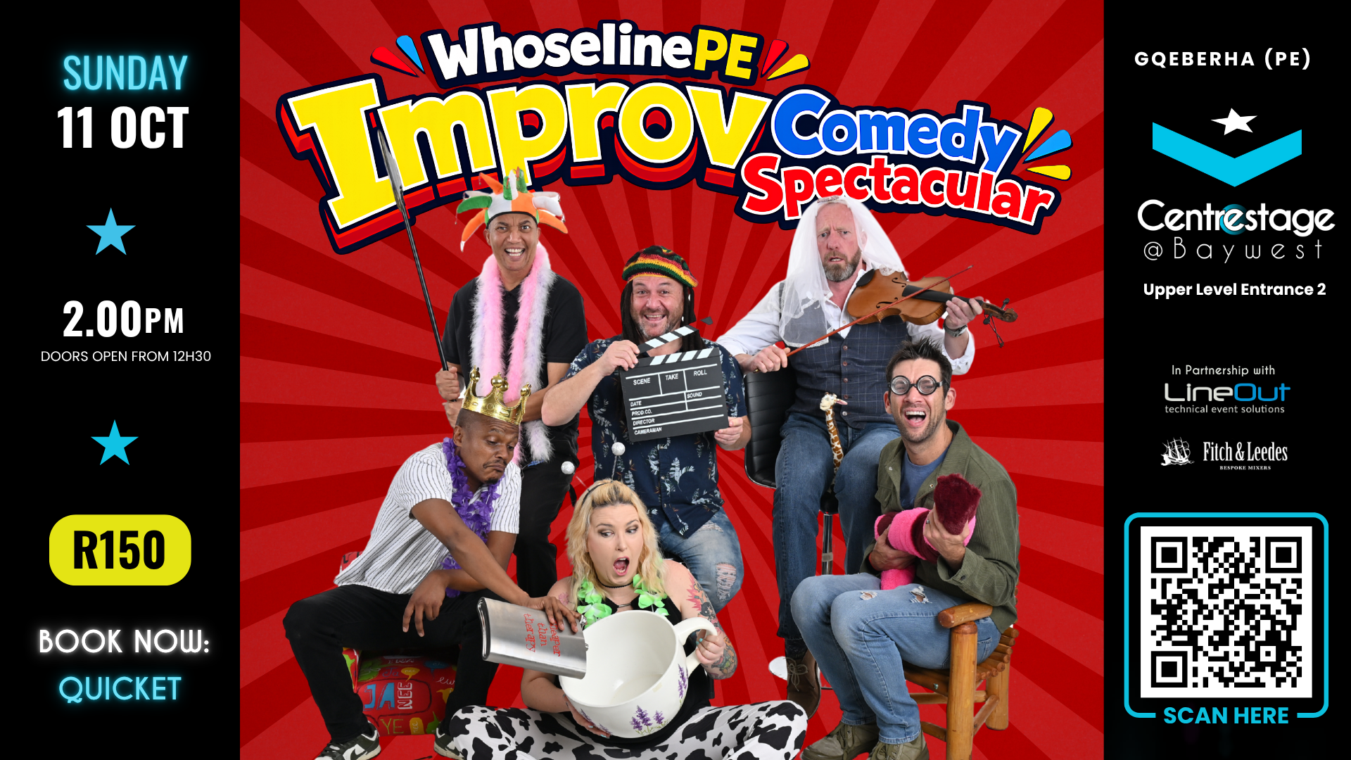 WhoselinePE Improv Comedy Spectacular. Sun Matinee, 11 October 2026 at Centrestage@Baywest